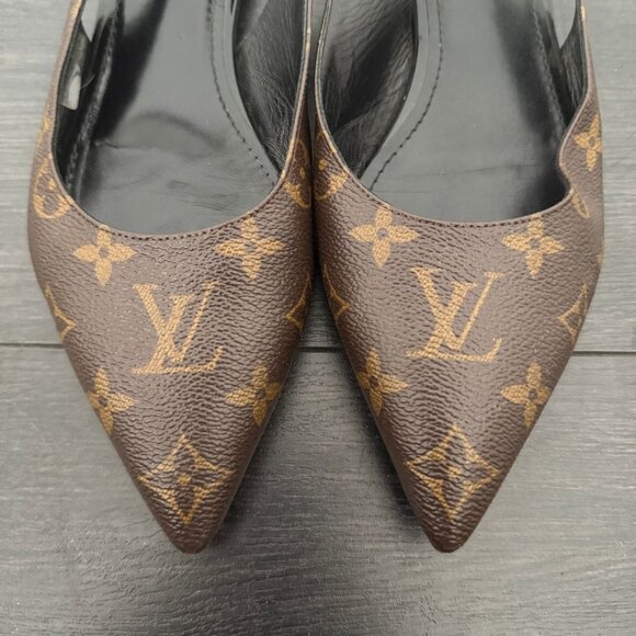 Louis Vuitton Cherie Slingback Flats Brown Monogram Canvas Pointed - Picture 2 of 12